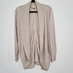 Garnet Hill Cozy Beige Tan Open Front Cardigan Duster Tencel Wool Blend Size XS